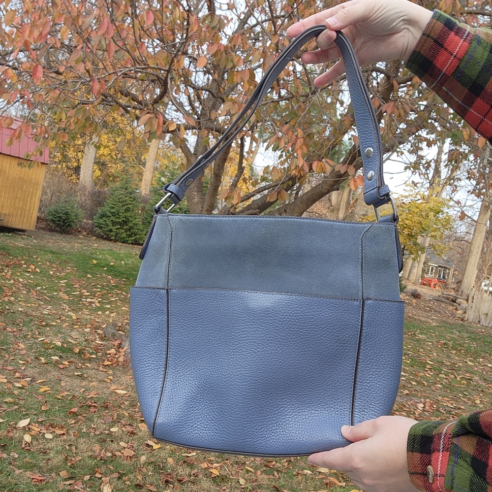 Treasure & Bond Blue Campbell Leather & Suede Bucket Bag hobo shoulder bag purse
